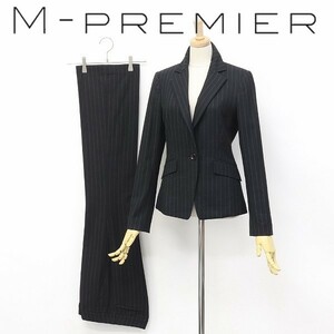 ◆M-PREMIER/エムプルミエ ストレッチ ストライプ柄 1釦 ジャケット＆パンツ スーツ セットアップ ブラック 34