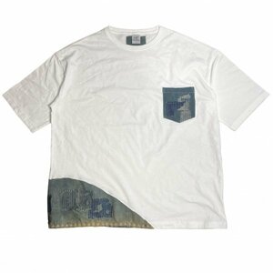 藍染襤褸リメイク ポケット ビッグシルエット T-shirts L WHITE ビンテージ 古布