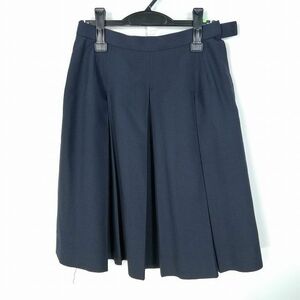 1円 スクールスカート 冬物 w66-丈58 紺 中学 高校 プリーツ 学生服 制服 女子 中古 HK6377