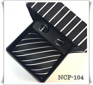 紳士用の礼装用ネクタイ＆ポケットチーフ＆カフス釦セット　NCP-104