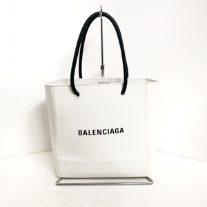 バレンシアガ BALENCIAGA トートバッグ 572411 ショッピングトート XXS レザー 白×黒 ミニトート バッグ