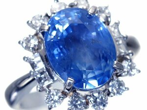 【ジュエリー極】GIA鑑 スリランカ産 特大天然非加熱ブルーサファイア5.10ct＆ダイヤ0.67ct 超高級Pt900リング h6520vim【送料無料】