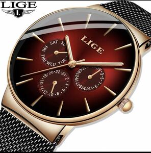 新品$2019 LIGE カジュアル薄型メッシュベルトファッション金時計メンズ腕時計トップブランドの高級スポーツ防水時計レロジオ Masculino