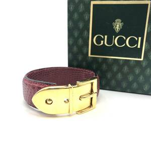 オールドグッチ バックルモチーフ リザード バングル ブレスレット ゴールド×レッド OLD GUCCI ヴィンテージ 箱・保存袋あり レディース