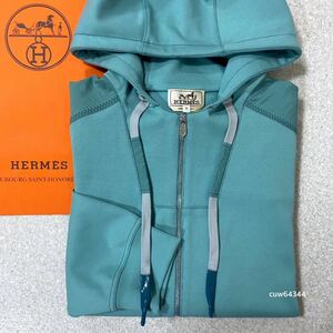 国内正規品 極美品22ss M（〜L対応） Hermes エルメス ヴォワルH ナイロン切替し ジップアップ フーディ パーカー スウェット グリーン系