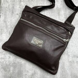 1円【極美品】DOLCE＆GABBANA ドルガバ サコッシュ ショルダーバッグ メッセンジャー メンズ ビジネス 斜め掛け レザー ダークブラウン