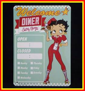 李9628 中古 プラスチック製 看板 BETTY BOOP ベティ ブープ Welcome DINER 営業時間 