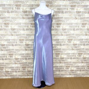1円 ドレス cler point ロングキャミワンピース 13AR 大きめサイズ 単品ネコポス可 紫系光沢 カラードレス 　中古４７７２