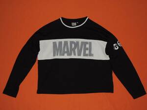 ♪MARVELのロゴプリントメッシュ系デザイン黒の長袖Tシャツ☆１６０センチ☆マーベル☆