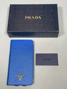 新品 未使用 PRADA iPhone XS Max スマホ ケース iPhoneケース プラダ ロゴ ⑰ サフィアーノ ブルー 青 手帳型 レザー 本革