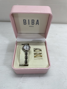 【現状品】BIBA PARIS 腕時計 替えベゼル3点付き 腕時計 レディース 箱付き クォーツ・電池式 アクセサリー ファッション シルバー