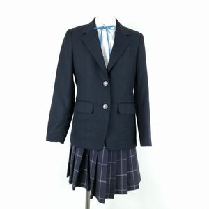 1円 ブレザー ミニスカート 紐タイ 上下4点セット M 冬物 女子 学生服 中学 高校 紺 制服 中古 ランクC NA0021