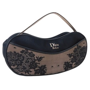 1円 ■ 極美品 ディオール ポーチ ベージュ×ブラック系 サテン×レザー お出掛け お洒落 Dior ■E.Aer.tI-02