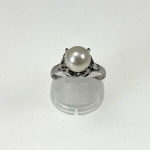 三越 指輪 パール 真珠 リング 約8.4mm ダイヤモンド 0.04ct プラチナ Pt900 約16号[03-3624