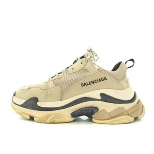 バレンシアガ BALENCIAGA TRIPLE S WOMEN スニーカー ダットシューズ ナイロン レザー UK5 25.0cm ベージュ 黒 レディース