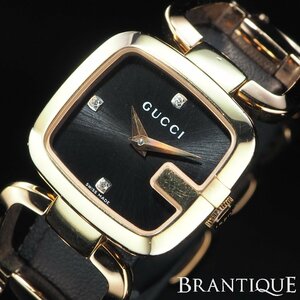 GUCCI グッチ Gフレーム 125.5 GP QZ ピンクゴールドカラー 黒 文字盤 3PD 2針 USED品 稼働品 ブランド レディース 腕時計 「23895」