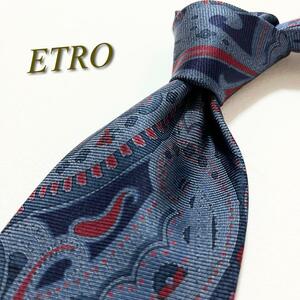 【美品】ETRO エトロ ネクタイ ペイズリー柄 シルク イタリア製 ネイビー 総柄 パターン柄 メンズ ハイブランド 高級 ブランドロゴ スーツ