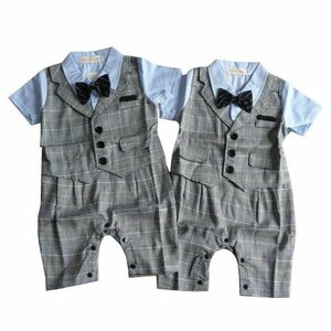 新品 双子 ロンパース ショートオール 2枚セット 95cm リンクコーデ 双子コーデ お揃いコーデ ベビー服 子供服 男の子