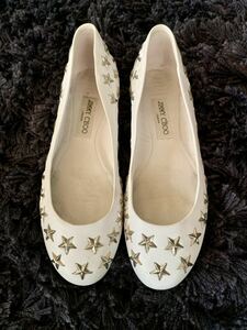 JIMMY CHOO ジミーチュウ スタースタッズ バレーシューズ 白レザー