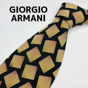ARMANI アルマーニ　ネクタイ　ブラック　ブラウン総柄　高級シルク100%