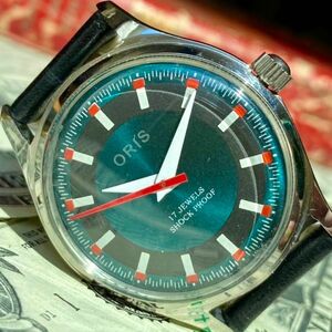 【レトロな色合い】★送料無料★ オリス ORIS メンズ腕時計 グリーン レッド 手巻き ヴィンテージ アンティーク