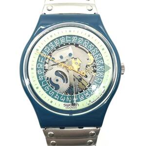 SWATCH スウォッチ 1992年 ヴィンテージモデル STEEL LITE GG403 スチールライト スケルトン 蛇腹ベルト クォーツ 腕時計 ネイビー デイト