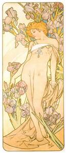 ミュシャ　『花 - アイリス - 』 リトグラフ 1898年 18x42cm 複製 高品質◆ ポスター グラッセ クリムト アールヌーヴォー 版画