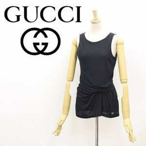 国内正規品◆GUCCI グッチ GGロゴ金具 ギャザー サイドドレープ ノースリーブ トップス 黒 ブラック XS