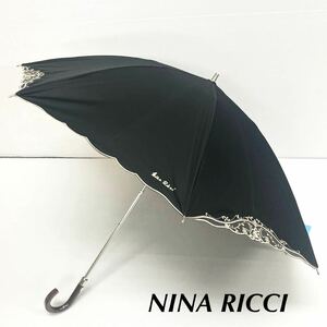 新品52371 NINA RICCI ニナリッチ＊黒ブラックフラワー刺繍サマーシールドLⅡ 1級遮光晴雨兼用折日傘雨傘 遮蔽遮光UV機能付き プチパラ