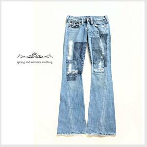 True Religion トゥルーレリジョン＊JOEY ジョーイ ローライズ リメイク風 ブーツカット デニム♪USA製 ジーンズ25 レディース パンツK8