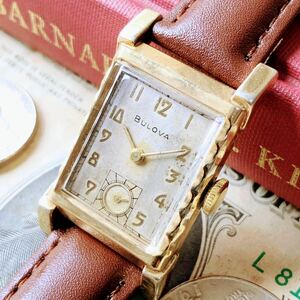 #3048【シックでお洒落】メンズ 腕時計 ブローバ 機械式 手巻き BULOVA 10K金張り 動作品 1930年代 アンティーク ヴィンテージ 21石 四角