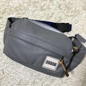 1円〜 美品 コーチ COACH ショルダーバッグ ボディバック ウエスト ベルトバッグ レザー 本革 グレー ペイサー メンズ レディース ロゴ