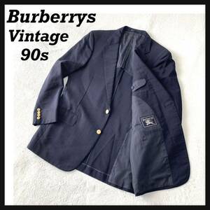 【人気】90s Burberrys バーバリー ウール テーラード ジャケット ブレザー 紺ブレ 金ボタン ヴィンテージ