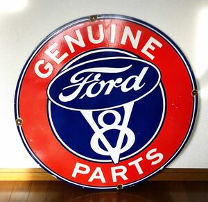 【幅76cm】Ford フォード V8 ホーロー 看板 GENUINE PARTS ビンテージ アンティーク アメリカ 世田谷ベース 