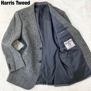 極美品 Harris Tweed ハリスツイード L位 メンズ テーラードジャケット ヘリンボーン くるみボタン 灰 グレー アンコン 羽織り ビジネス