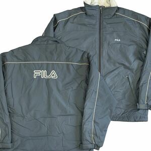 90s FILA ナイロン ジャケット M フルジップ ロゴ 刺繍 オールド フィラ 中綿 パーカー ウインドブレーカー スポーツ USA古着