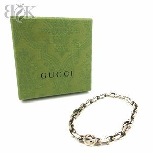 美品 グッチ インターロッキングG ブレスレット Ag925 シルバー 全長約22cm 幅約8.8mm 総重量21.2g GUCCI ◇