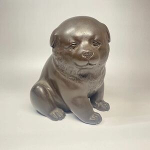 名工 塚原常光 作 古銅 仔犬 銅製 ブロンズ 置物 犬の置物 ブロンズ像 美術品 骨董 