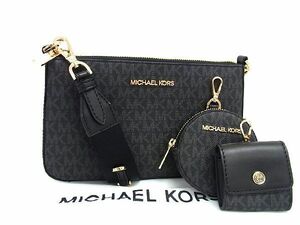 1円 ■新品■未使用■ MICHAEL KORS マイケルコース MK柄 PVC ポーチ付き ショルダーバッグ ポシェット レディース ブラック系 AR1192