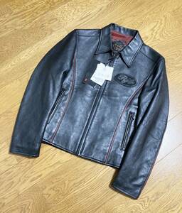 未使用☆[R.J.B by THE FLAT HEAD] 定価275,000 パイソン切替 シングルライダース ラムレザージャケット 36 羊革 LJ502 ブラック RJB