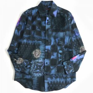 極美品□21AW ルイヴィトン 1A8XBX ソルトプリント/総柄 シルク100％ ロングスリーブ デザインシャツ ネイビー XS イタリア製 正規品