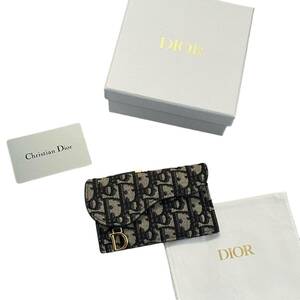 美品 Christian Dior ディオール オブリーク サドル トロッター コインケース 小銭入れ カードケース ミニ財布 男女兼用 レザー キャンバス