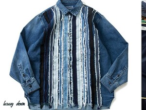 ★極み ブリーチ カット ダメージ デニム＆シャツジャケット ミリタリー メンズ ヴィンテージ 大きいサイズ M〜2XL オーバーサイズ★683