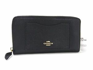 1円 ■新品同様■ COACH コーチ F54007 レザー ラウンドファスナー 長財布 ウォレット 小銭入れ 札入れ レディース ブラック系 FA6025