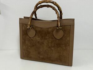 管32894 GUCCI グッチ バンブー ハンドバッグ ブラウン スエード レザー