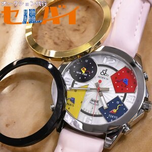 本物 超美品 ジェイコブ 純正ベゼル三種付属 5タイムゾーン 47MM メンズウォッチ 男性用腕時計 純正ベルト Dバックル Jacob&Co.