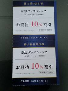 【最新】京浜急行電鉄 株主優待割引券　京急グッズショップ　おとどけいきゅう鮫洲店　10%割引券2枚セット　同梱可