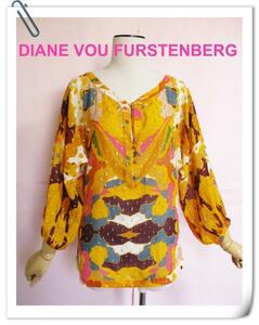 【ダイアンフォンファステンバーグ】華やか豪奢ブラウス　シルクプリント　ゴールド　DIANE vou FURSTENBERG　プルオーバー　パーティー　