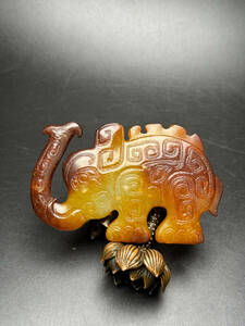 ▽鴻▽ 和田玉製 細密彫 太平有象 置物 古賞物 中国古玩 中国古美術
