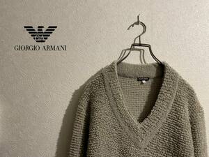 ◯ イタリア製 GIORGIO ARMANI Vネック ウール ボア ニット / ジョルジオ アルマーニ パイル セーター ベージュ 48 Ladies Mens #Sirchive